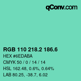 カラーコード: RGB 110 218.2 186.6 | qconv.com
