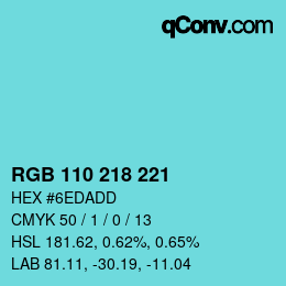 カラーコード: RGB 110 218 221 | qconv.com