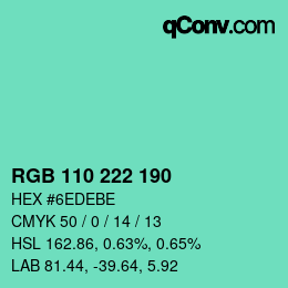 Color code: RGB 110 222 190 | qconv.com