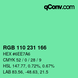 カラーコード: RGB 110 231 166 | qconv.com