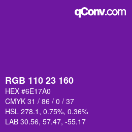 Color code: RGB 110 23 160 | qconv.com