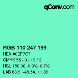Color code: RGB 110 247 199 | qconv.com