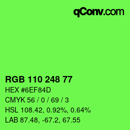 カラーコード: RGB 110 248 77 | qconv.com