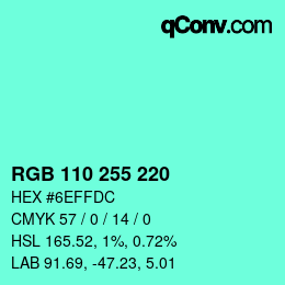 Color code: RGB 110 255 220 | qconv.com