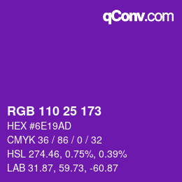 Color code: RGB 110 25 173 | qconv.com