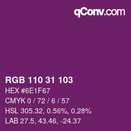 Color code: RGB 110 31 103 | qconv.com