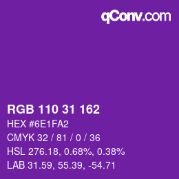 Color code: RGB 110 31 162 | qconv.com