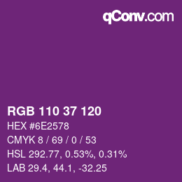 Color code: RGB 110 37 120 | qconv.com