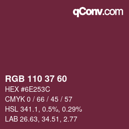 Color code: RGB 110 37 60 | qconv.com