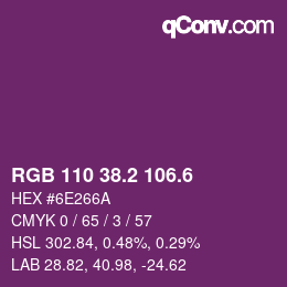 カラーコード: RGB 110 38.2 106.6 | qconv.com