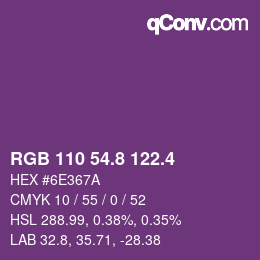 カラーコード: RGB 110 54.8 122.4 | qconv.com