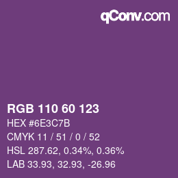 Color code: RGB 110 60 123 | qconv.com