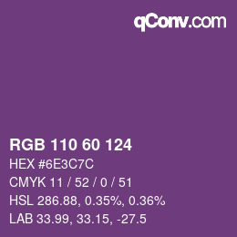 颜色代码: RGB 110 60 124 | qconv.com