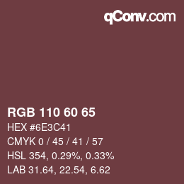 颜色代码: RGB 110 60 65 | qconv.com