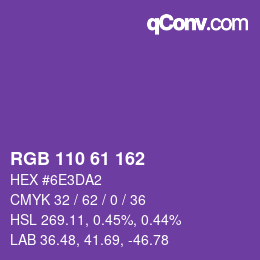 Color code: RGB 110 61 162 | qconv.com