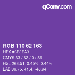 Color code: RGB 110 62 163 | qconv.com