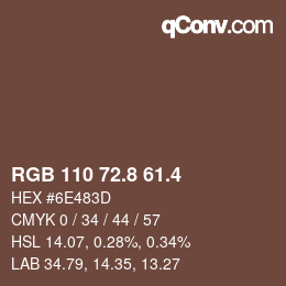 カラーコード: RGB 110 72.8 61.4 | qconv.com