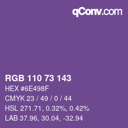 Color code: RGB 110 73 143 | qconv.com