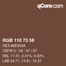カラーコード: RGB 110 73 58 | qconv.com