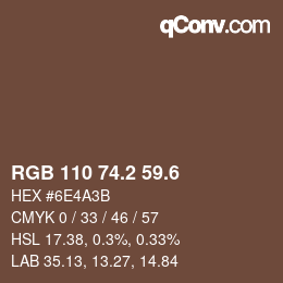 カラーコード: RGB 110 74.2 59.6 | qconv.com