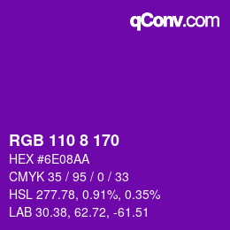 Color code: RGB 110 8 170 | qconv.com