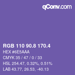 カラーコード: RGB 110 90.8 170.4 | qconv.com