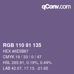 颜色代码: RGB 110 91 135 | qconv.com