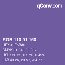 颜色代码: RGB 110 91 160 | qconv.com