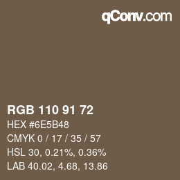 Color code: RGB 110 91 72 | qconv.com