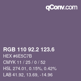カラーコード: RGB 110 92.2 123.6 | qconv.com