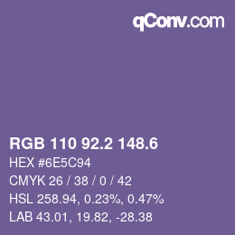 カラーコード: RGB 110 92.2 148.6 | qconv.com