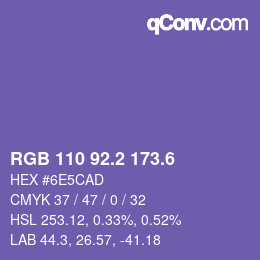 カラーコード: RGB 110 92.2 173.6 | qconv.com