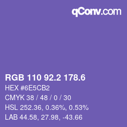 カラーコード: RGB 110 92.2 178.6 | qconv.com