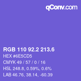 カラーコード: RGB 110 92.2 213.6 | qconv.com