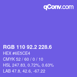 カラーコード: RGB 110 92.2 228.6 | qconv.com