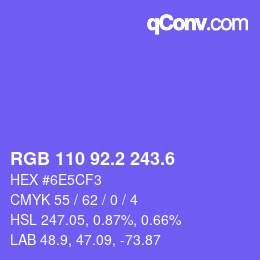 カラーコード: RGB 110 92.2 243.6 | qconv.com