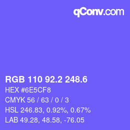 カラーコード: RGB 110 92.2 248.6 | qconv.com