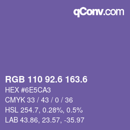 カラーコード: RGB 110 92.6 163.6 | qconv.com