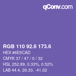 カラーコード: RGB 110 92.6 173.6 | qconv.com
