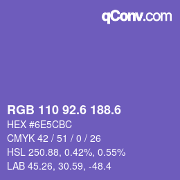 カラーコード: RGB 110 92.6 188.6 | qconv.com