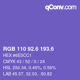 カラーコード: RGB 110 92.6 193.6 | qconv.com