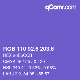 カラーコード: RGB 110 92.6 203.6 | qconv.com