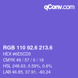 カラーコード: RGB 110 92.6 213.6 | qconv.com