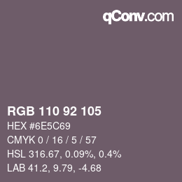 Color code: RGB 110 92 105 | qconv.com