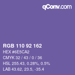 カラーコード: RGB 110 92 162 | qconv.com