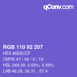 カラーコード: RGB 110 92 207 | qconv.com