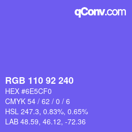 颜色代码: RGB 110 92 240 | qconv.com