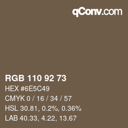 Color code: RGB 110 92 73 | qconv.com