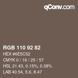 Color code: RGB 110 92 82 | qconv.com