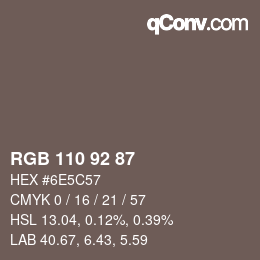 颜色代码: RGB 110 92 87 | qconv.com